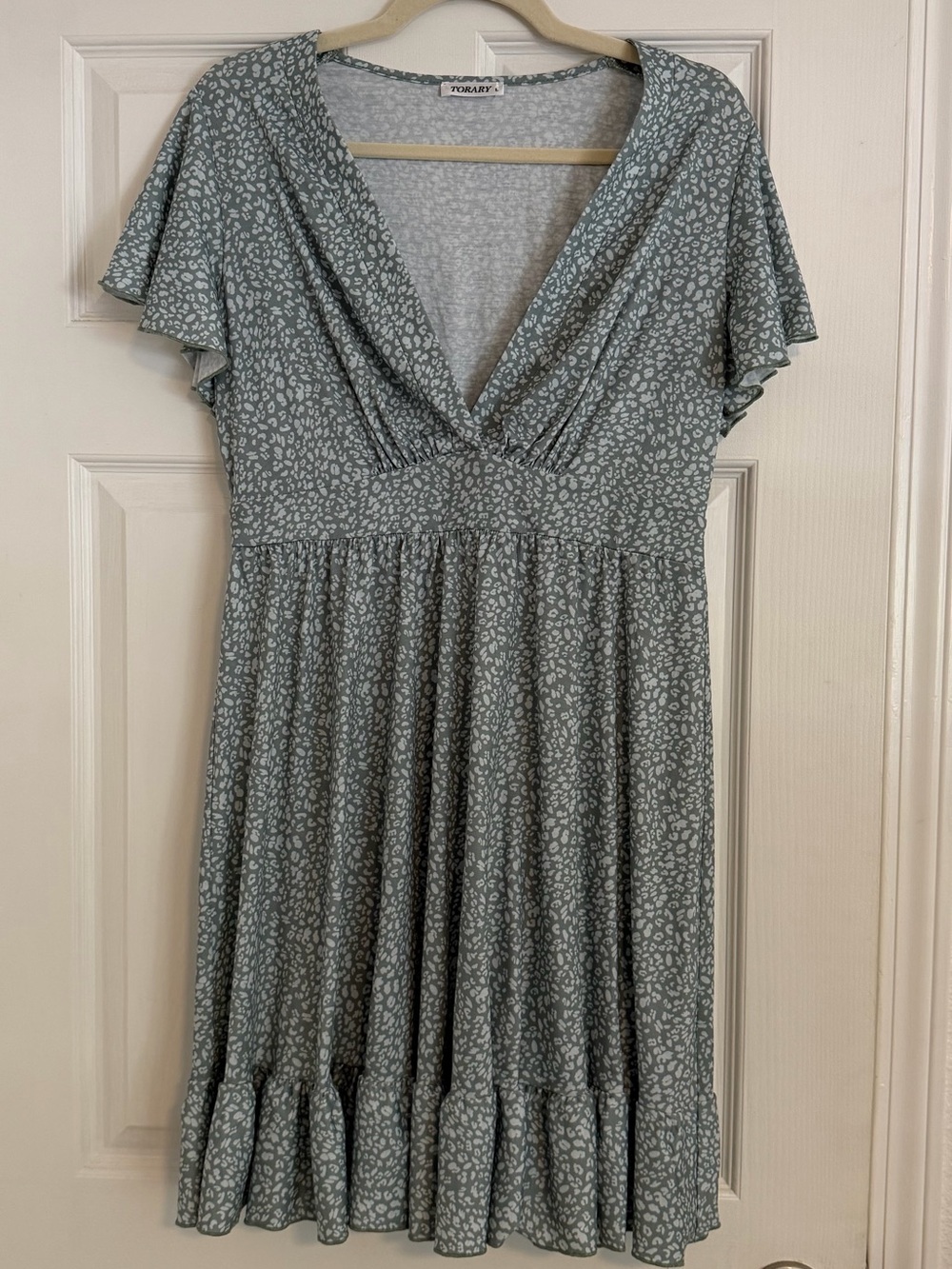 Torary Sage Green Floral Flutter Sleeve Midi Dress Women’s Large Cottagecore